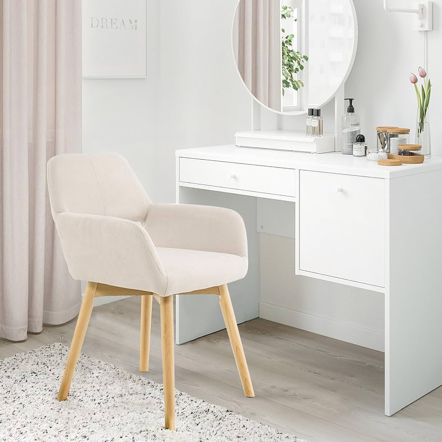 Desk Chair No Wheels Vanity Chair Makeup Chair Comfy Accent Chair for Living Dining Room Bedroom ... | Amazon (US)