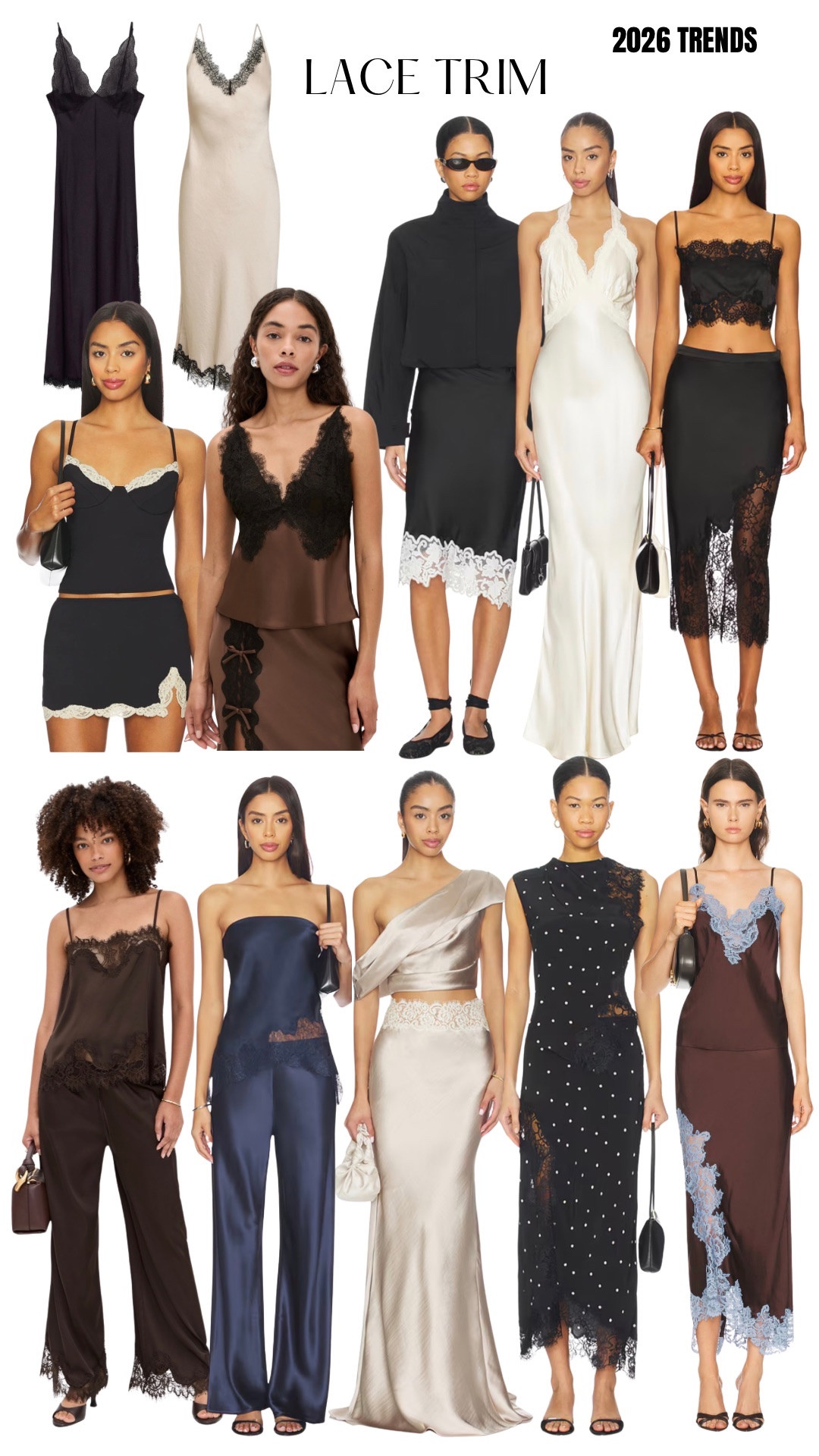 2026 fashion trends: lace trim dresses, tops, skirts, shorts and pants. Shop satin and lace outfit ideas 

#lacetrim #satin #trends 

#LTKWorkwear #LTKgrwm #LTKootd