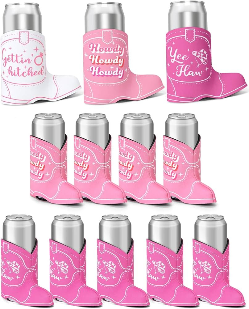 CiyvoLyeen 12 Pack Cowgirl Boot Bachelorette Skinny Can Sleeves Disco Cowgirl Slim Beverage Sleev... | Amazon (US)