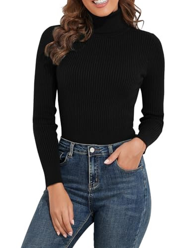 PrettyGuide Women's Ribbed Turtleneck Long Sleeve Sweater Black XL | Amazon (US)