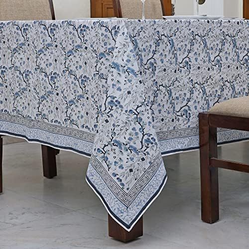 White and Blue Carolina and Powder Blue Floral Hand Block Print Table Cloth Washable 100% Cotton ... | Amazon (US)