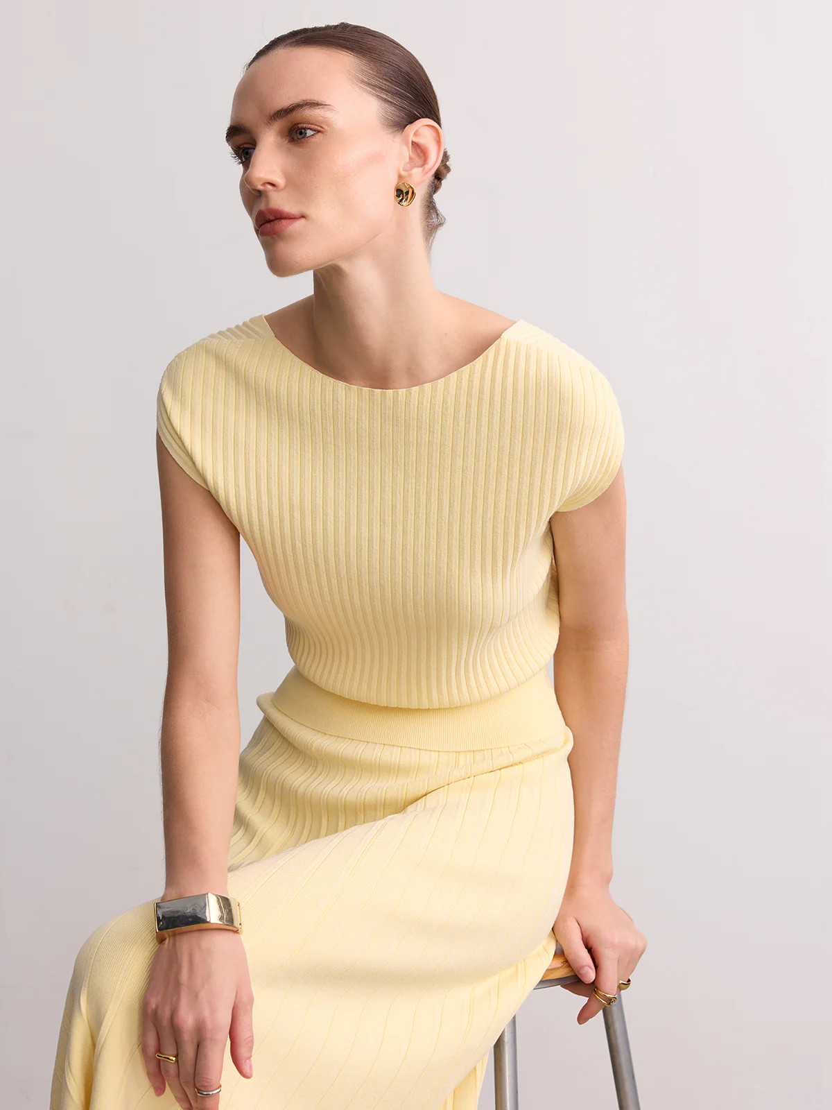 Cap Sleeve Ribbed Knit Top | Commense