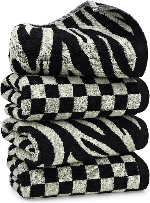 Jacquotha Bathroom Hand Towels 2 Style 4 Pack - Black Hand Towel Checkered and Zebra, Cotton | Amazon (US)