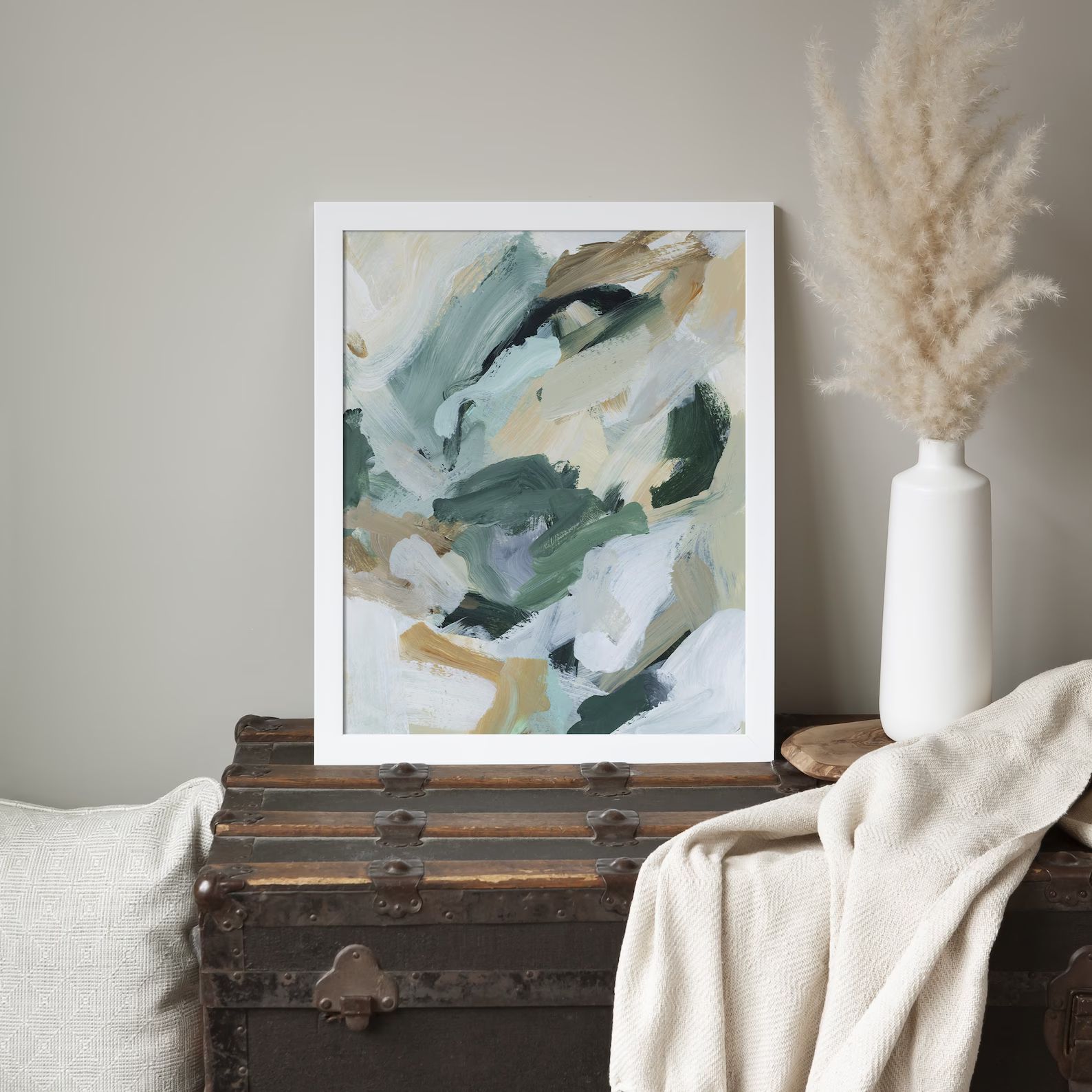 Abstract Painting Neutral Green and Beige Tones Contemporary - Etsy | Etsy (US)