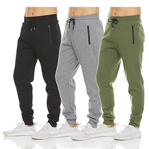 PURE CHAMP Mens 3 Pack Fleece Active Athletic Workout Jogger Sweatpants for Men with Zipper Pocket and Drawstring Size S-3XL (2X-Large, Set 3) | Amazon (US)