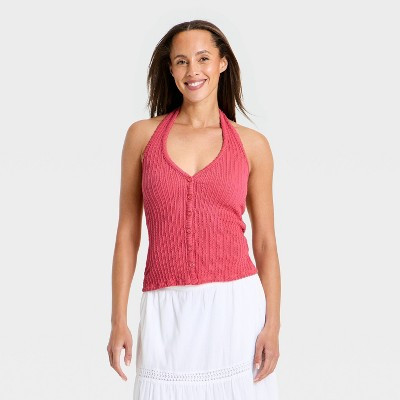 Women's Textured Halter Top - Universal Thread™ Pink XL | Target
