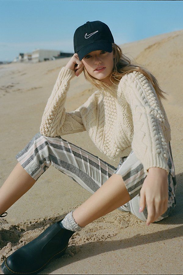 Urban Renewal Recycled Fisherman Crew-Neck Cropped Sweater - White S/M at Urban Outfitters | Urban Outfitters (US and RoW)