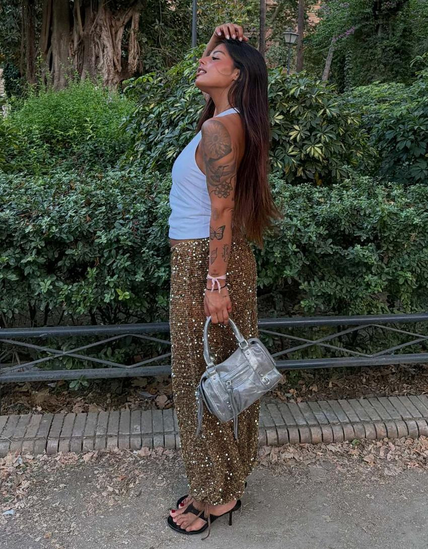 Sequin sarouel trousers - Women | Bershka UK