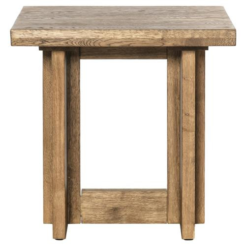 Alston Rustic Lodge Brown Solid Oak Wood Square End Table | Kathy Kuo Home