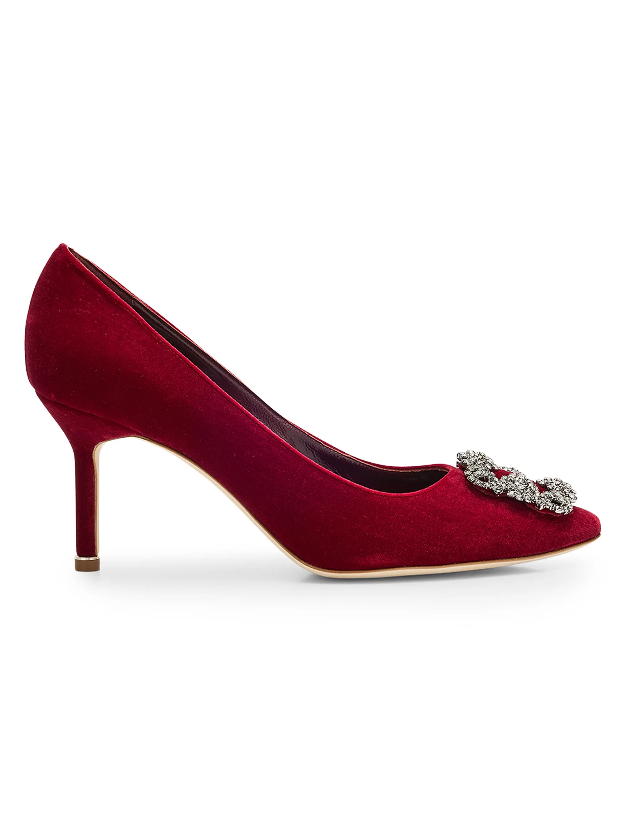Manolo Blahnik Hangisi 70MM Velvet Crystal Buckle Pumps | Saks Fifth Avenue | Saks Fifth Avenue