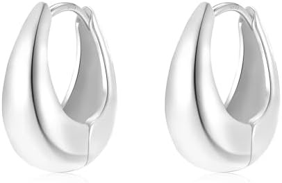 Small Chunky Gold Hoops Teardrop Huggie Earrings 925 Sterling Silver Post 14k Gold Plated Oval Th... | Amazon (US)