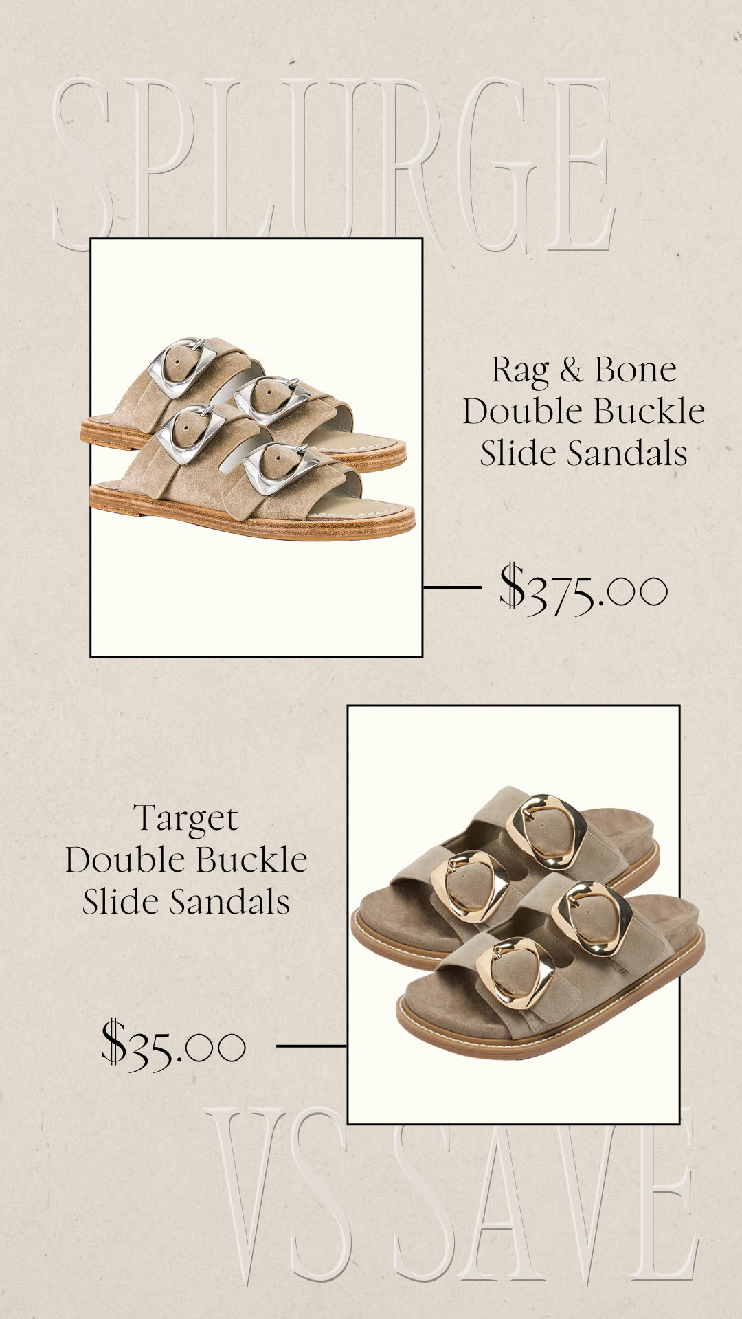 Splurge vs Save | Save vs Splurge | Target Slide Sandals | Target Buckle Sandals 

 #LTKootd #LTKSeasonal #LTKSaleAlert