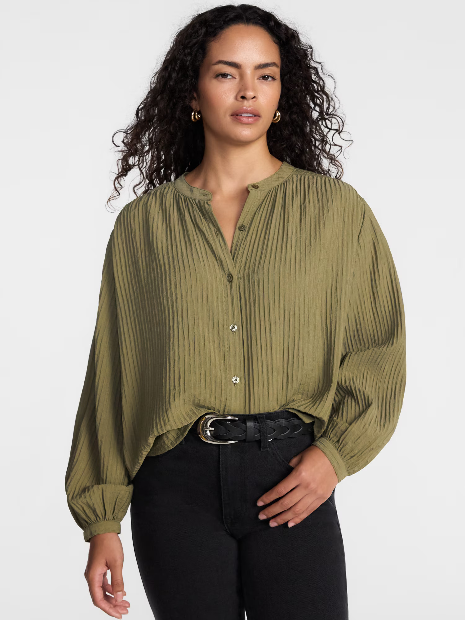 Scenario Women's Button Top with Long Gathered Sleeves, Sizes XS-XXXL | Walmart (US)