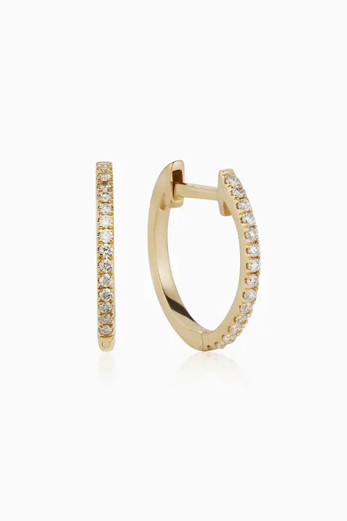 Oradina 14K Gold Shine Bright Small Diamond Hoops in Yellow Gold - Diamonds at Nordstrom, Size Medium | Nordstrom