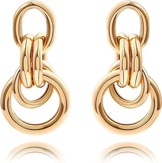 18K Gold Drop Dangle Earrings for Women Geometric Circle Paper Clip Chain Dangle Earrings Dainty ... | Amazon (US)