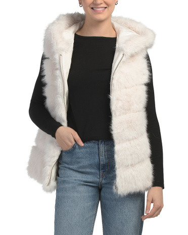 Paneled Faux Fur Hooded Vest | TJ Maxx