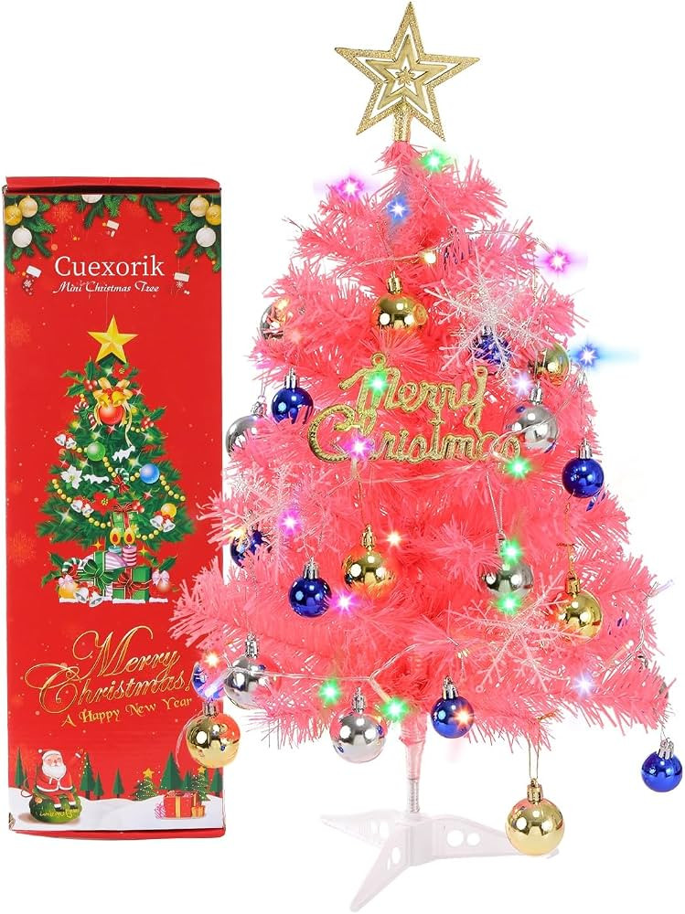 Table Top Christmas Tree,Mini Pink Christmas Tree with Lights,Small Pink Christmas Tree,Christmas... | Amazon (US)
