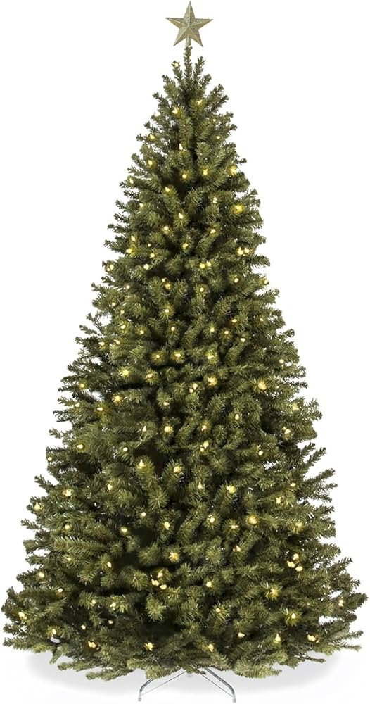 12ft Pre-Lit Christmas Tree,Flocked Christmas Tree,Artificial Christmas Tree with 300 Warm Lights... | Amazon (US)