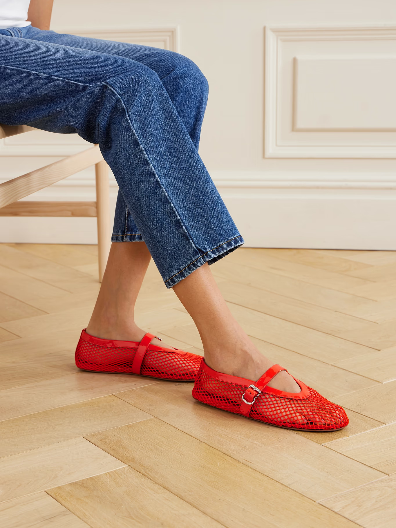 Patent leather-trimmed mesh ballet flats | NET-A-PORTER (US)