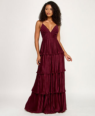Juniors' V-Neck Ruffle-Tiered Sleeveless Gown | Macy's