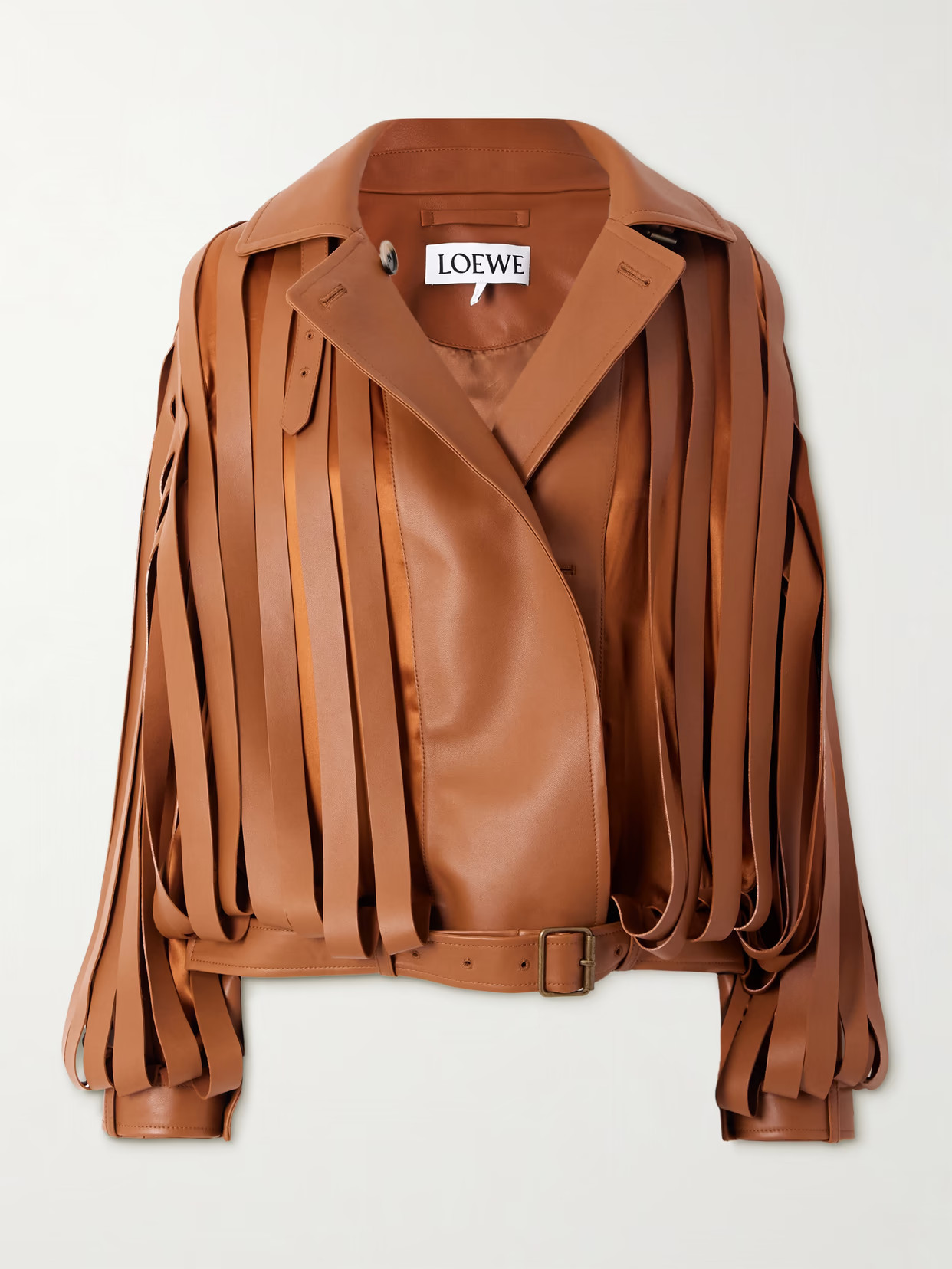 LOEWE - Layered Cutout Leather And Silk-satin Jacket - Brown | NET-A-PORTER (US)