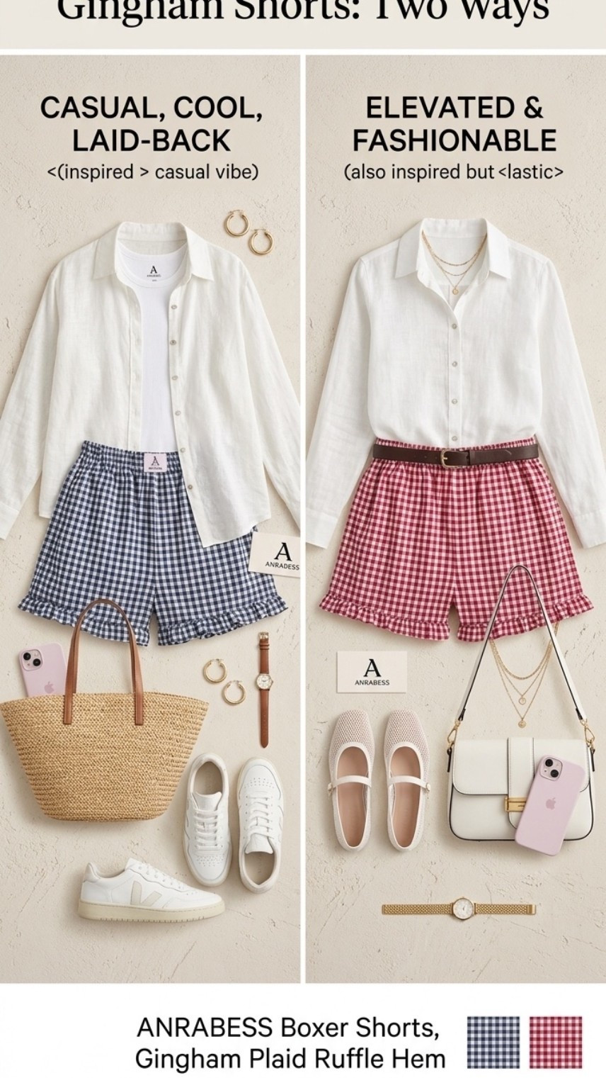 Two ways to style gingham shorts for summer ☀️ Whether you’re going for a casual, laid-back outfit with sneakers and a tote or an elevated, chic look with a belt and accessories, these outfits are the perfect mix of effortless and put-together.

Lightweight, breathable, and trending for summer 2026 fashion, gingham is your go-to print for coastal chic, vacation outfits, brunch looks, and everyday style. Pair with a classic white button-down for that timeless aesthetic 🤍

#SummerOutfitIdeas #GinghamStyle #CasualChic #CoastalChic #EffortlessStyle #EverydayOutfits #BrunchOutfit #CapsuleWardrobe #NeutralStyle #EuropeanSummer #LTKStyle #LTKFinds #StyleInspo #MinimalStyle #TrendingOutfits #VacationOutfits #ClassicStyle #WomensFashion