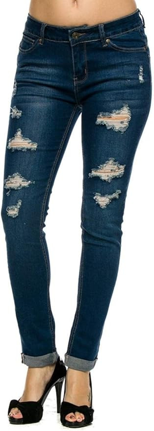 Wax Denim Women's Juniors Distressed Slim Fit Stretchy Skinny Jeans | Amazon (US)