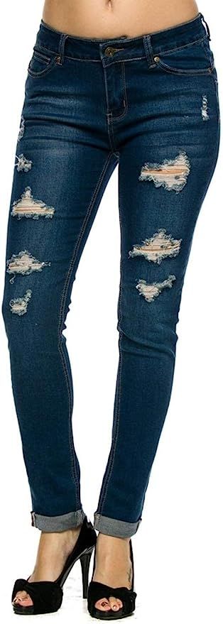 Wax Denim Women's Juniors Distressed Slim Fit Stretchy Skinny Jeans | Amazon (US)