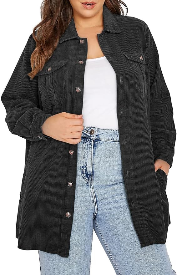 Eytino Womens Plus Size Long Sleeve Button Down Boyfriend Shirts Casual Plaid Shacket Jacket Coat... | Amazon (US)