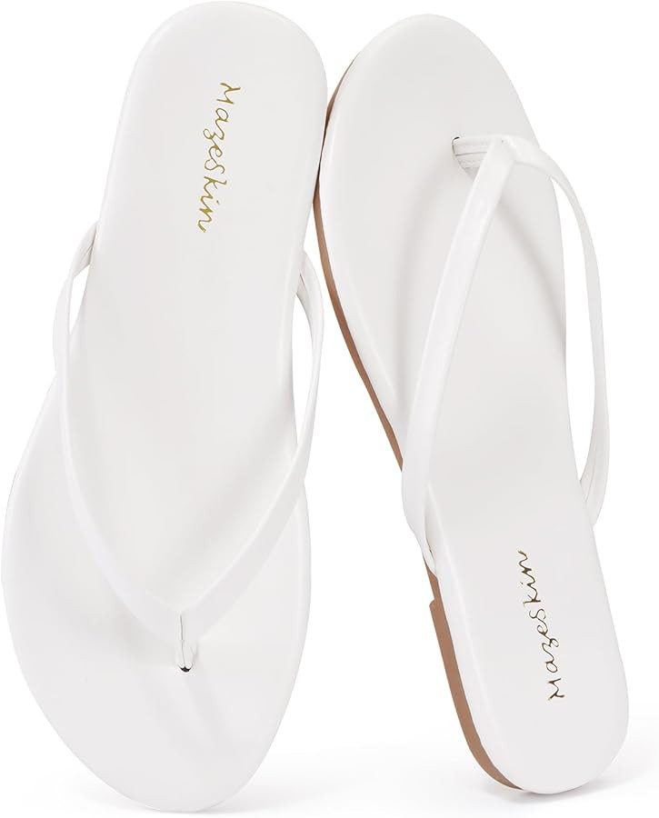 mazeskin Women's Memory Foam Comfortable Flat Thong Sandals Dressy Summer Beach Leather Slide Fli... | Amazon (US)