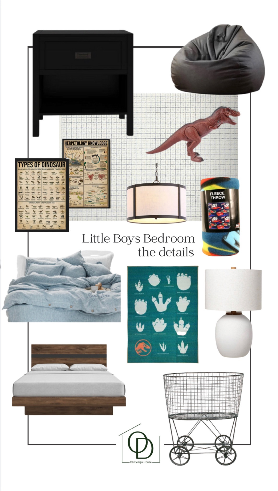 An affordable little boys bedroom design

Modern organic boys bedroom, teen bedroom, kids bedroom, leather bean bag chair, dinosaur area rug, checkered area rug, metal toy cart on wheels, white table lamps, black nightstand with 1 drawer and shelf, blue linen duvet cover, white drum light with black detail, wood bedframe, platform bed, modern kids wall art, dinosaur wall art, lizard wall art

#LTKstyletip #LTKFind #LTKhome