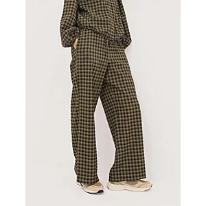Khaki Gingham Textured Wide Leg Trousers | George