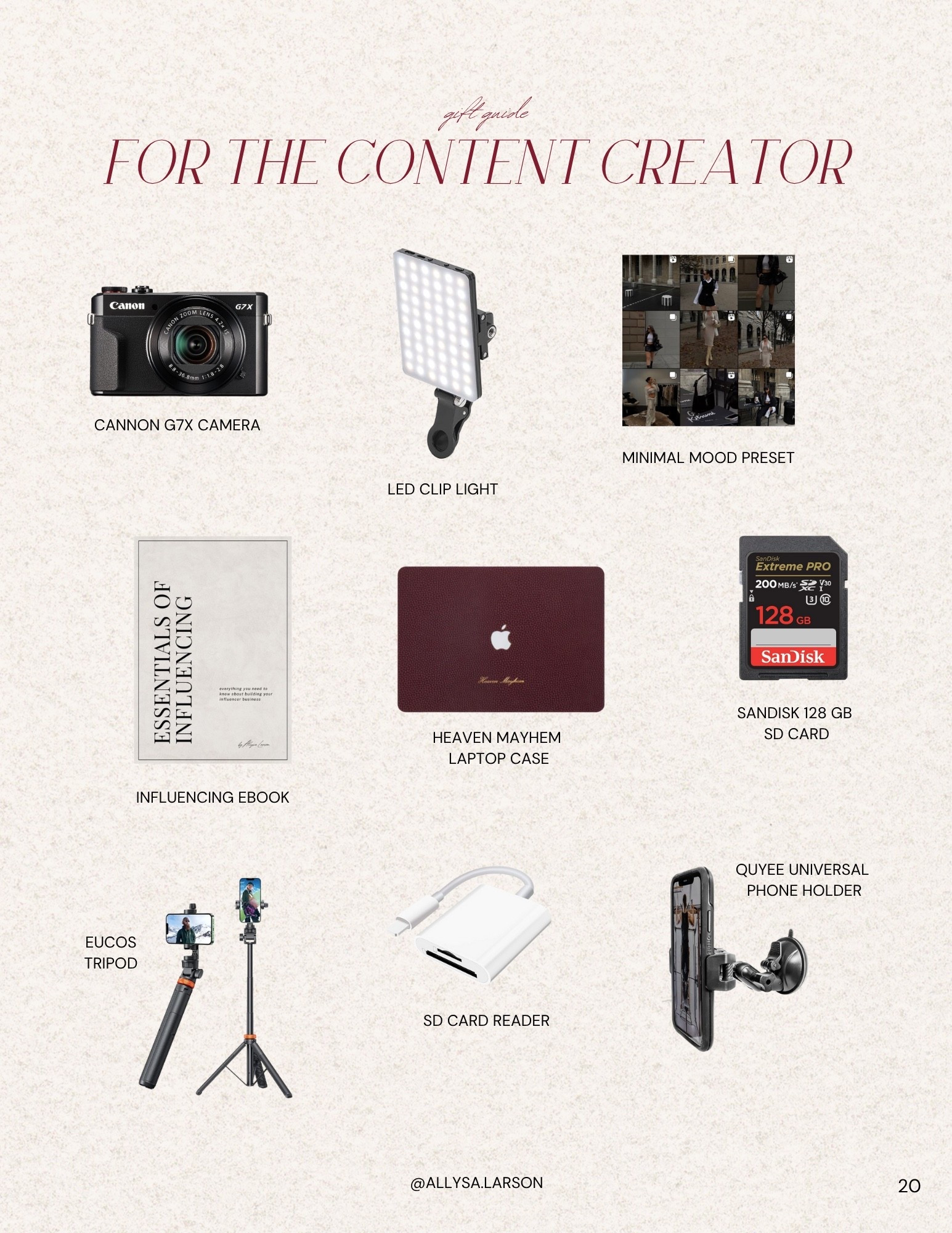 Gift Guide for the Content Creator 

Shop my minimal mood preset at allysalarson.com and the influencing ebook at essentialsofinfluencing.com

#LTKFindsUnder100 #LTKSeasonal #LTKGiftGuide
