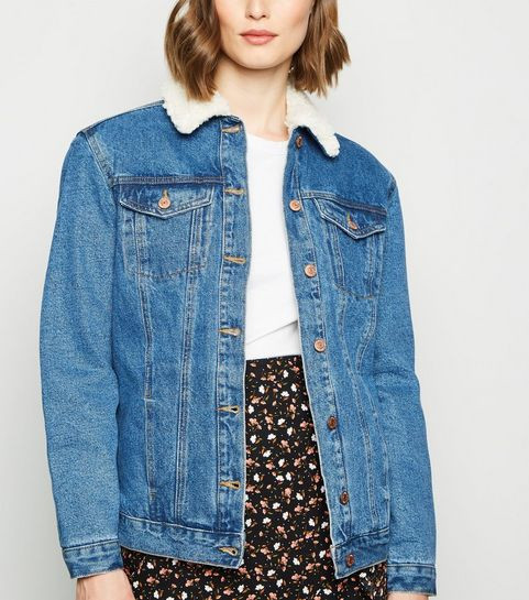 Blue Oversized Borg Lined Denim Jacket | New Look | New Look (UK)