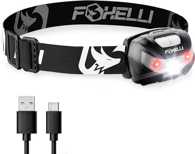Foxelli Rechargeable LED Headlamp - Super Bright, Lightweight, and Comfortable Head Light for Run... | Amazon (US)