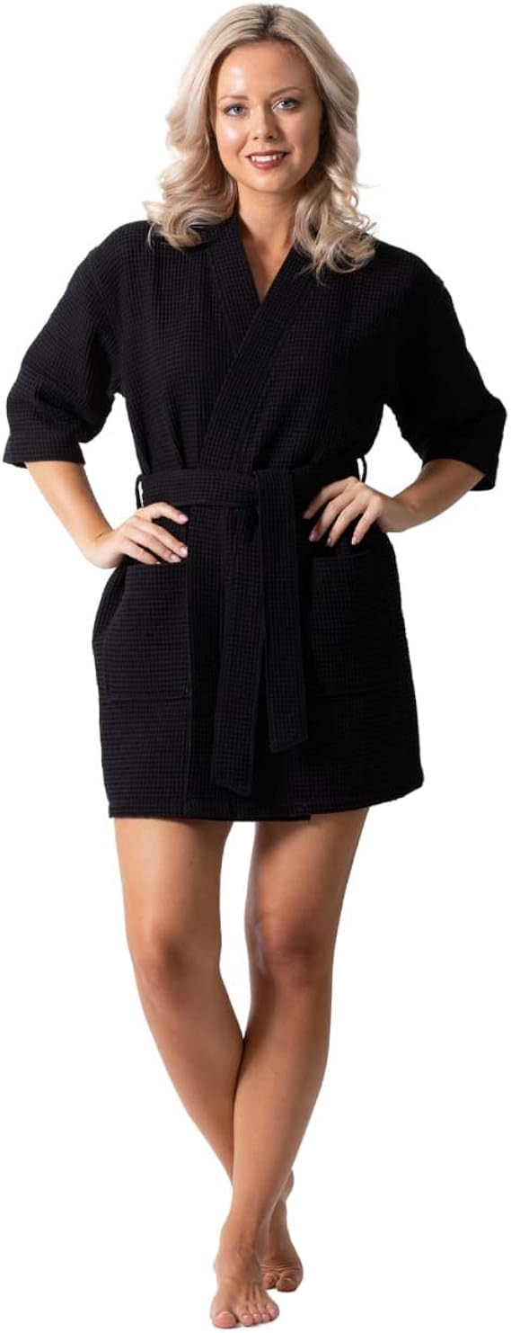 Turkish Linen Lightweight Waffle Knit Bath, Spa & Bridesmaids Kimono Short Robes for Women - Quic... | Amazon (US)