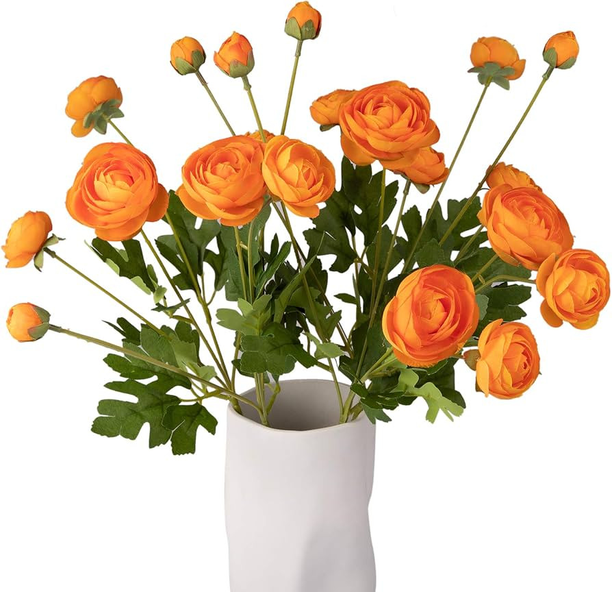 5 Stems Artificial Silk Ranunculus Flowers Orange 23" Tall,UV Resistant,Bendable Stems for Weddin... | Amazon (US)
