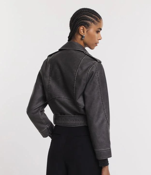 Jaqueta Biker em Material Sintético com Fivela na Barra Cinza | Renner (BR)