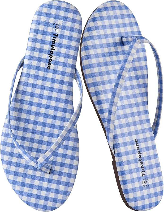Plaid Flip Flops for Women Memory Foam Flat Sandals Comfortable Casual Thong Summer Outdoor Beach... | Amazon (US)
