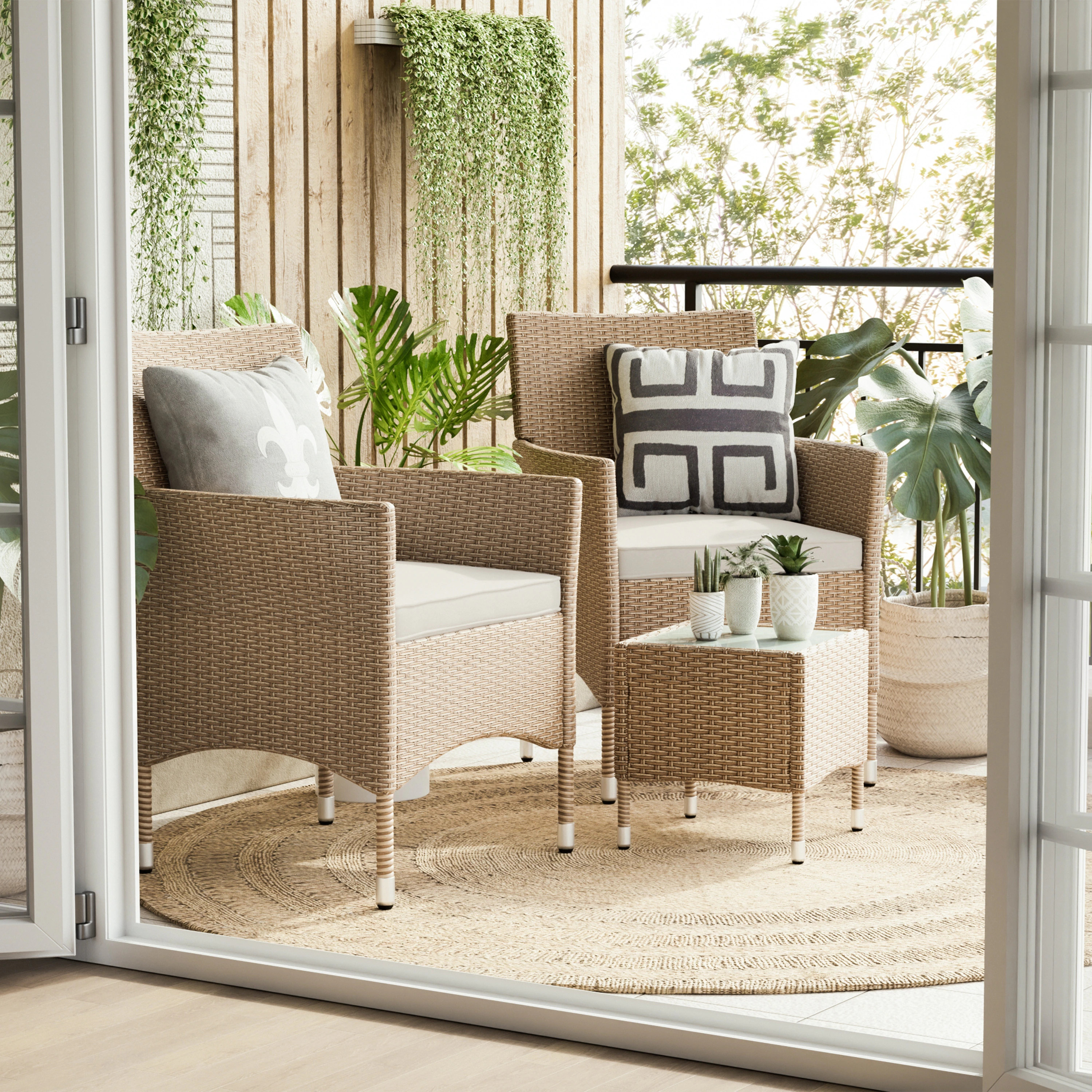 Zaara Compact Contemporary Wicker 3-Piece Outdoor Wicker Conversation Set by M&L Co | Overstock