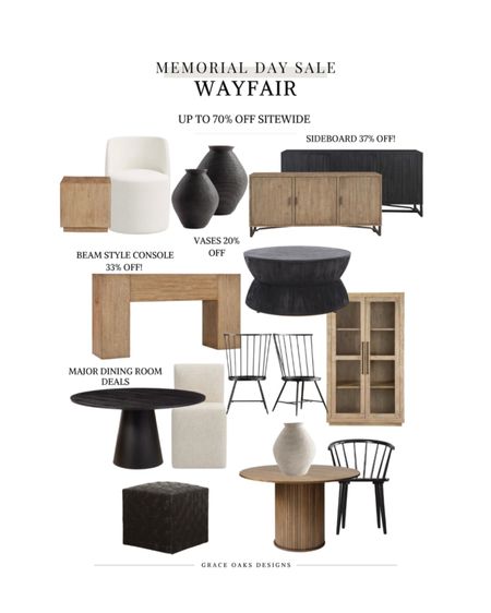 Wayfair Memorial Day sale - up to 70% off sitewide 

Neutral home decor. Furniture. Organic modern. Dining room. Console table. Living room. Tv console. Media console. Accent chair. Dining table. Round table. Dining chairs. Modern chairs. Black chairs. Coffee table. Wood table. Black table  

#LTKFind #LTKhome #LTKsalealert