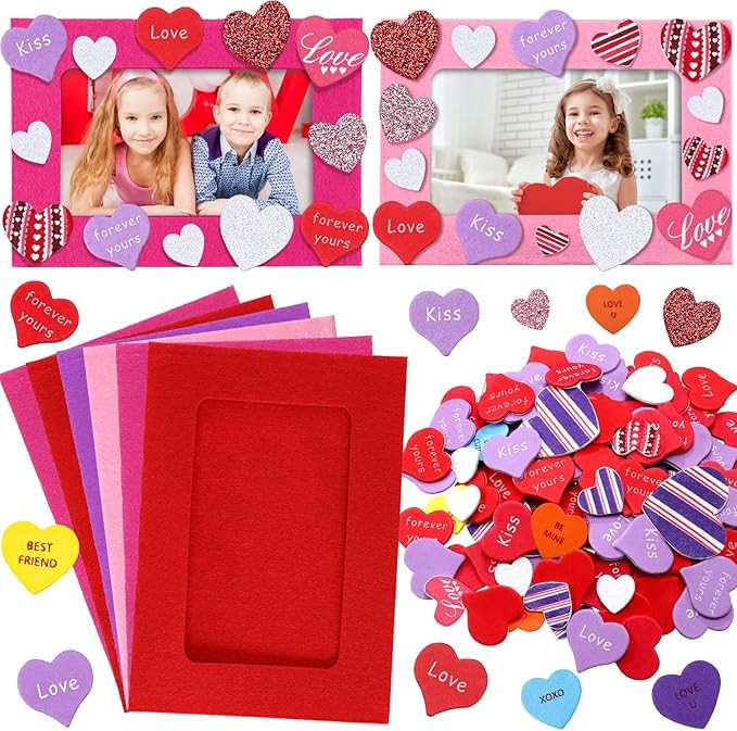 Ferraycle 232 Pieces Valentines DIY Picture Frames Craft Kit for Kids 32 Pieces Valentine Photo F... | Amazon (US)