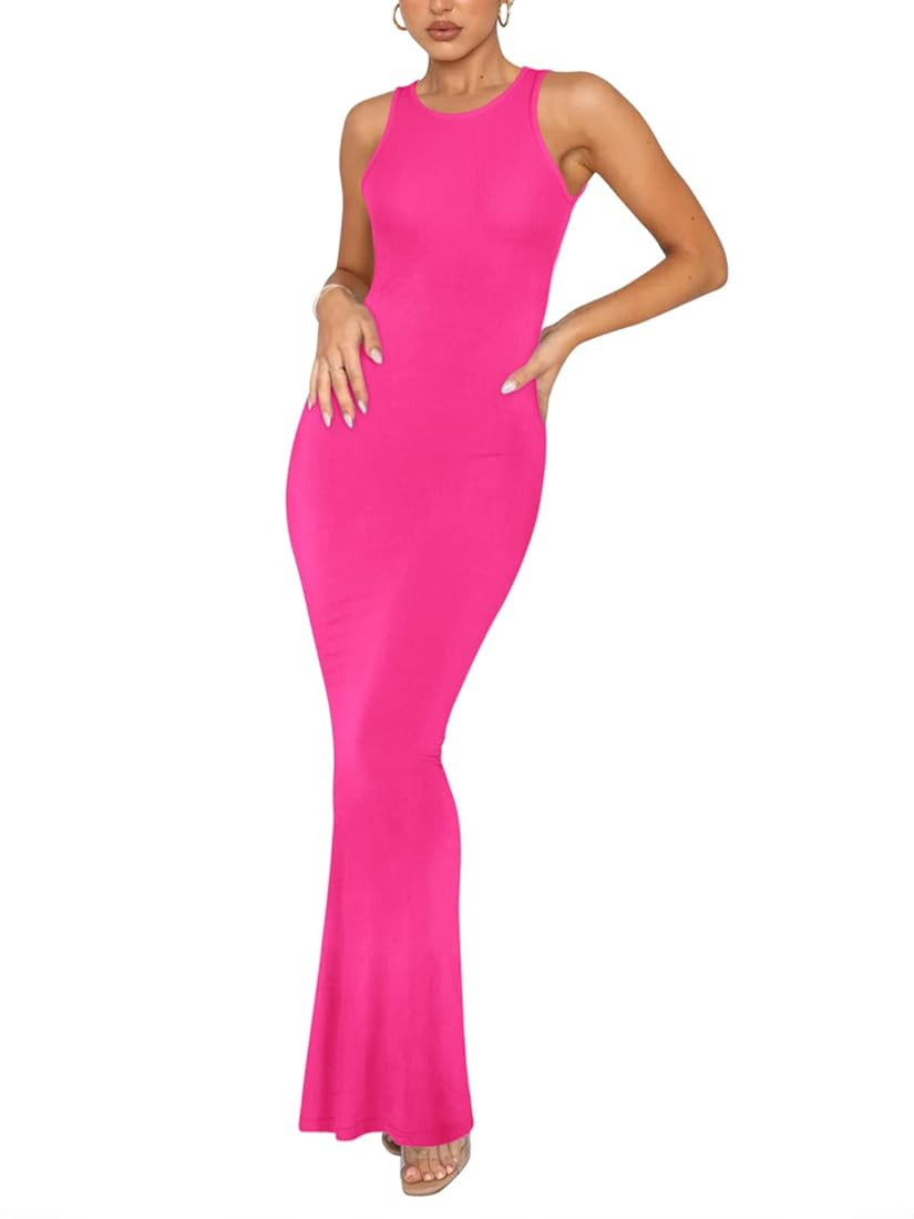 REORIA Women's Summer Sexy Lounge Tank Long Dress Elegant Sleeveless Halter Neck Bodycon Maxi Dre... | Amazon (US)