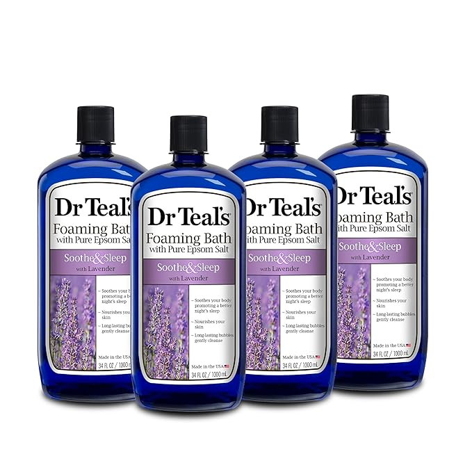 Dr Teal's Foaming Bath with Pure Epsom Salt, Soothe & Sleep with Lavender, 34 fl oz (Pack of 4) | Amazon (US)