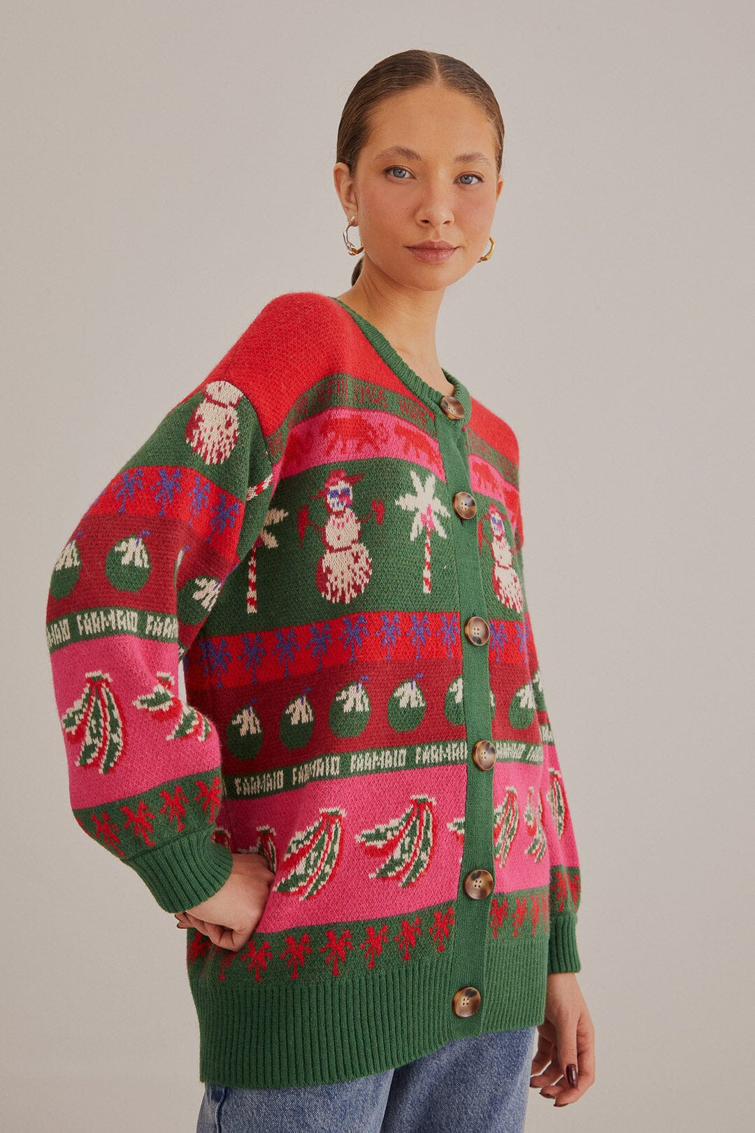 tropical christmas ainika cardigan | FarmRio (US)