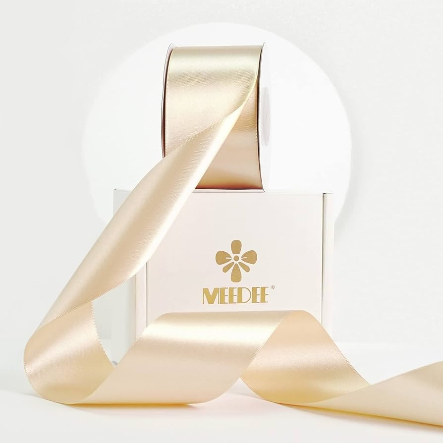 MEEDEE Champagne Satin Ribbon 2 Inch Champagne Ribbon Lux Satin Double Faced Ribbon by 25 Yards S... | Amazon (US)