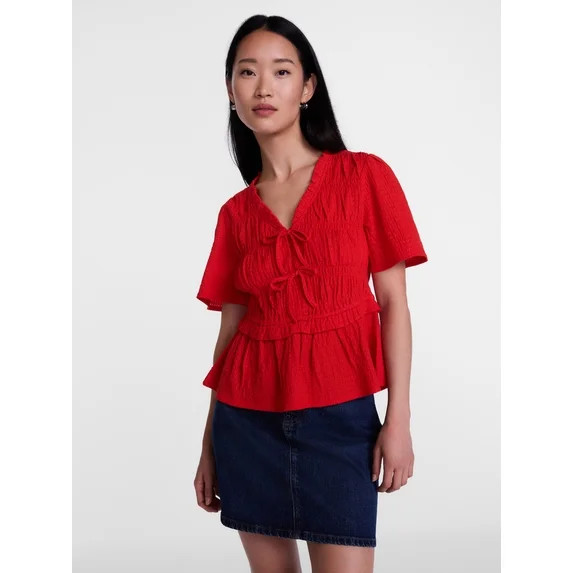 Scenario Women's and Women's Plus Textured Tie Front Top, Sizes XS-4X | Walmart (US)