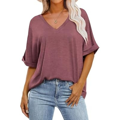 GKBK Womens Oversized T Shirts V Neck Loose Fit Shirts Short Sleeve Summer Casua… | Amazon (US)