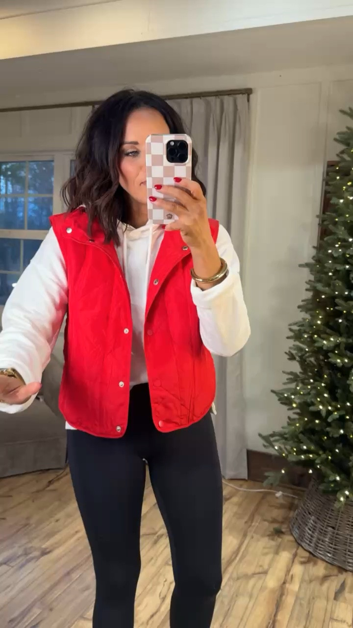 How cute is this outfit for the holiday season?! Loving this red vest for a festive but comfortable look during the holidays for a casual day of shopping, running errands, prep for hosting or more! Aprilwilks VintagePickin women’s viral Amazon vest red puffer vest for women casual winter outfit of the day Amazon fashion finds women’s outfit of the day 

#LTKSeasonal #LTKHoliday #LTKFindsUnder50