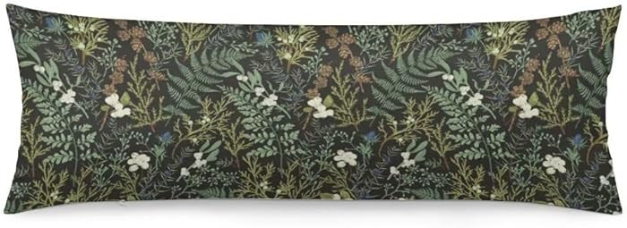 Green Plant Body Pillow Cover Black Green Botanical Leaf Long Pillow Case with Zipper Decorative ... | Amazon (US)